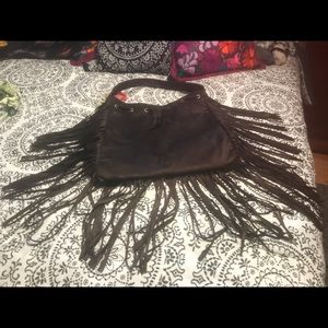 Faux suede boho fringe bag